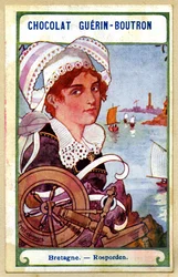 Advertising Chromolithography of Chocolates Guerin Boutron, The Headdresses of the Regions of France, Brittany, Rosporden, Illustration Emile Jammes