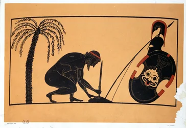 Ajax prepares to commit suicide, illustration of an antique Greek vase