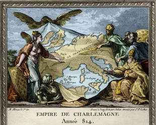 Allegoric image depicting the Empire of Charlemagne in 814 - Engraving from 