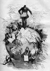 Allegory of the postman distributing his mail