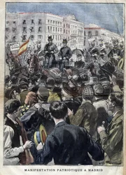 American Hispano War - patriotic demonstration in Madrid in 1898 in the presence of Queen Mary Christine of Spain