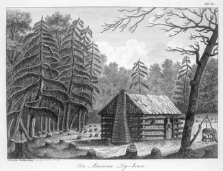An American Log-House, Engraved by Tardieu