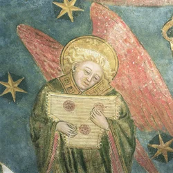 Angel musician playing a psaltery (detail)