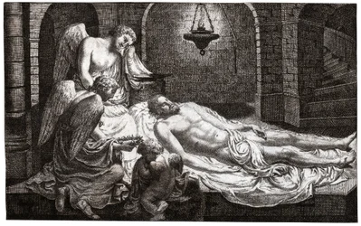 Angels around Jesus (engraving)