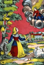 Appearance of the Blessed Virgin to the Holy Sister Benoite, known as the Shepherdess of the Laus. Image of Epinal, first half of the 19th century