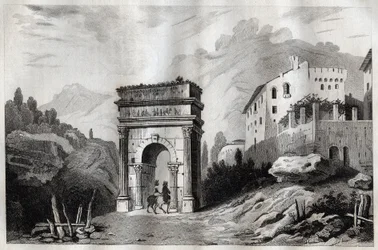 Arch of Augustus (Susa) - Engraving from “Italy Picturesque - Historical and Descriptive Painting of Italy” by M. de Norvins, Ch. Nodier 1834-1836