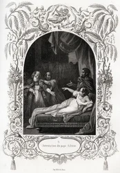 Arrest of Pope Silvere (Silverio). Engraving to illustrate 