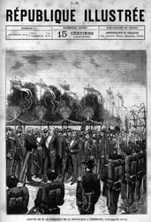 Arrival of the President of the Republic Jules Grevy (1807-1891) at the Cherbourg celebrations. A newspaper. Engraving from 1880 in 