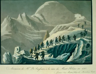 Ascent of Mr. De Saussure to the Summit of Mont Blanc in 1787, from A Narrative of an Ascent to the Summit of Mont Blanc by Charles Fellows, published 1827