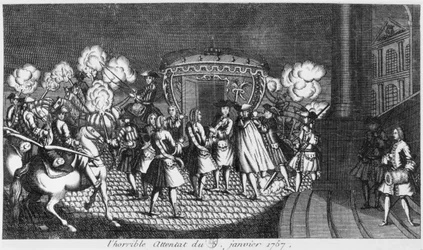 Assassination attempt on King Louis XV by Robert Francois Damiens on 5th January 1757