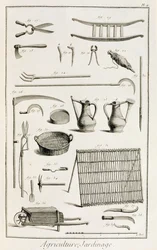 Assortment of gardening tools, from the Encyclopedie des Sciences et Metiers by Denis Diderot published c.1770