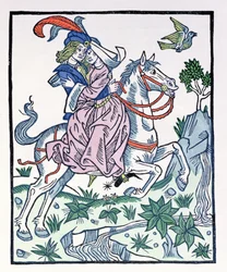 Aucassin and Nicolette on a horse, from the early 13th century chantefable Aucassin et Nicolette