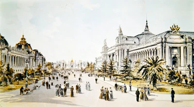 Avenue Nicholas II showing the Grand Palais and the Petit Palais during the Exposition Universelle in Paris, illustration from 
