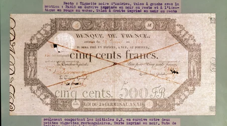 Banknote for 500 francs from the 24th Germinal of the Year XI, 1806