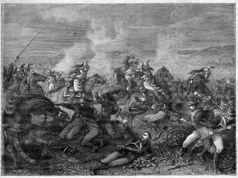 Battle of Saint-Dizier, 27 January 1814 - Allied Russian Troops Against French Guard Dragoons - Engraving in 