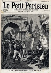 Beach-stricken India, Inhabitants facing the epidemic before contracting the Black Death. Frontpage of English newspaper Le petit Parisien. January 24
