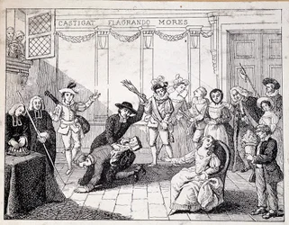 Beaumarchais Whipping in Saint Lazare - Scene of Fustigation by Beaumarchais, Holding in Hand the Brochure of the Folle Journee - from ap. Painting of the Comedie Francaise