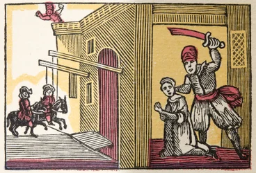 Blue Beard from Histories or Tales of Past Times Told by Mother Goose, With Morals, by M. Perrault, pub. 1925 (hand coloured woodblock print)