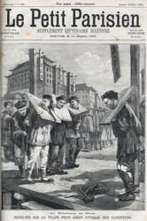 Boxer Revolt in China in 1898: Revolts put in pillory for attacking Europeans. Cover of 