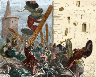 Capture of Carcassonne during the crusade against the Albigensians in August 1209 - Engraving in 