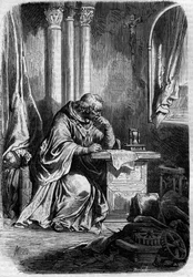 Cardinal lover of Papesse Jeanne. Engraving in Histoire des papes-kings-queens-et-empereurs a travers les centuries by Maurice Lachatre