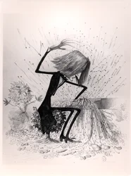 Caricature depicting Franz Liszt (1811-86) playing the piano, 1845