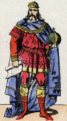 Carolingian Dynasty: Portrait of Charles the Great or Charlemagne. Epinal imaging from the end of the 19th century. Private collection.