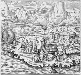 Carriage of goods by camel for loading ships leaving the Greek counter in Alexandria to Europe. Engraving in 