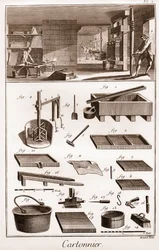 Cartonnier - atelier fabrique du carton - The Great Encyclopedie, ou Dictionnaire Raisonne des Sciences, des Arts et des Metiers (Encyclopedia or Dictionary of the Sciences, Arts and Professions) by Denis Diderot and Jean d