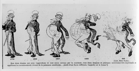 Cartoon commenting on the land acquisitions of the United States of America, illustration from Le Rire, 4th March 1895