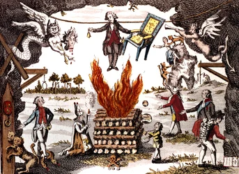 Cartoon of Mirabeau, presiding over the Jacobin Club, 1789
