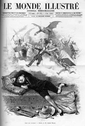 Cartoon of a Young Schoolboy Reproving the End of the Holidays Approaching Class Rental in 1888