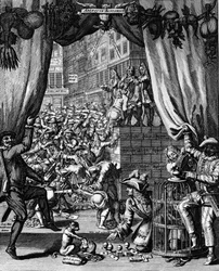 Cartoon on the System of John Law, Rue Quincampoix - John Law de Lauriston (1671-1729). Engraving