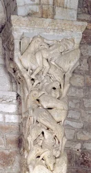 Carved trumeau from the interior portal