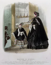 Charity in a patisserie, illustration from Moniteur de la Mode, 1852