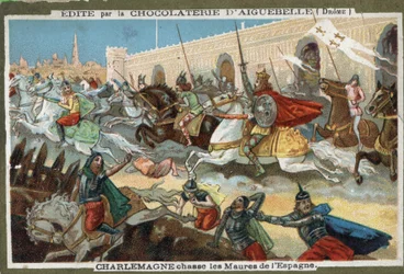 Charlemagne (742-814) chasing the Moors from Spain