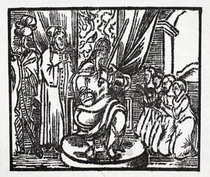 Charlemagne dubs the knights Reynauld, Guichard, Alard and Richardet, sons of the Duke of Aymon