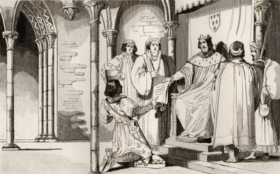 Charles IV the Handsome receives a plea at court, from 
