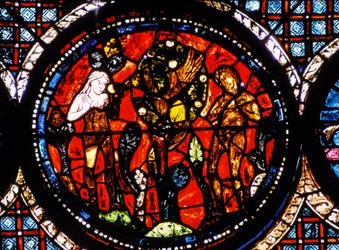 Chartres Cathedral, Stained glass window depicting Circular Good Samaritan