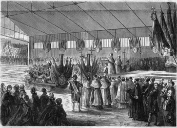 Blessing of locomotives during the inauguration of the railway line between Pont Leveque and Honfleur, Calvados