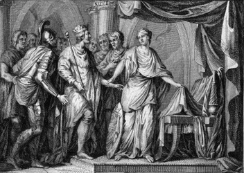 Childebert II (570-596), king of Austrasia, took possession of the kingdom of Burgundy and Orleans after the death of Gontran I in 592. Engraving of the 18th century