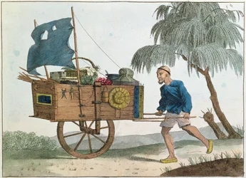 Chinese Peasant with a Wheelbarrow Under Sail