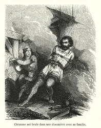 Chramme is Burned in a Cottage with His Family