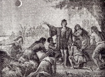 Christopher Columbus predicting the eclipse of the moon to the inhabitants of Jamaica in 1504