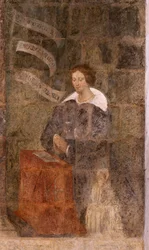 Church (Eglise Saint-Jean-Baptiste). Interior. Chapel Saint-Fursy. Mural paintings. The glorification of Mary (fresco called the good death). Begin 17th century.