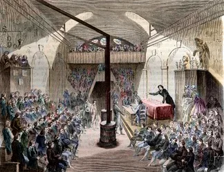 Club des Jacobins - Paris rue Neuve-St Honore 1789 - View of the club of Jacobins. Former convent of the Order of St Dominica - A session at the club of Jacobins, during the Revolution of 1789 - Engraving of 1844 - French Revolution. A session at the Jacob