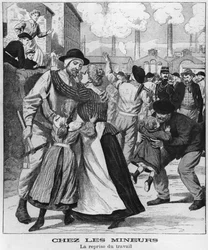 Coal Miners going back to work, illustration from Le Petit Journal, early 20th century