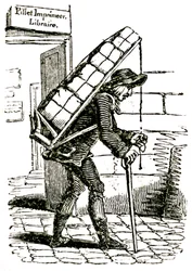 Commissionaire in the 19th Century Leaving the Bookseller Pillet in Paris, Carrying a Load of Books