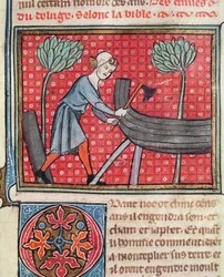 Construction of a Boat, from Bible Historiale by Guiart des Moulins