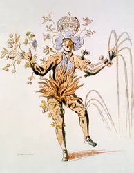 Costume Design for the four elements in a 17th century courtly ballet, facsimile made by Guillaumot fils